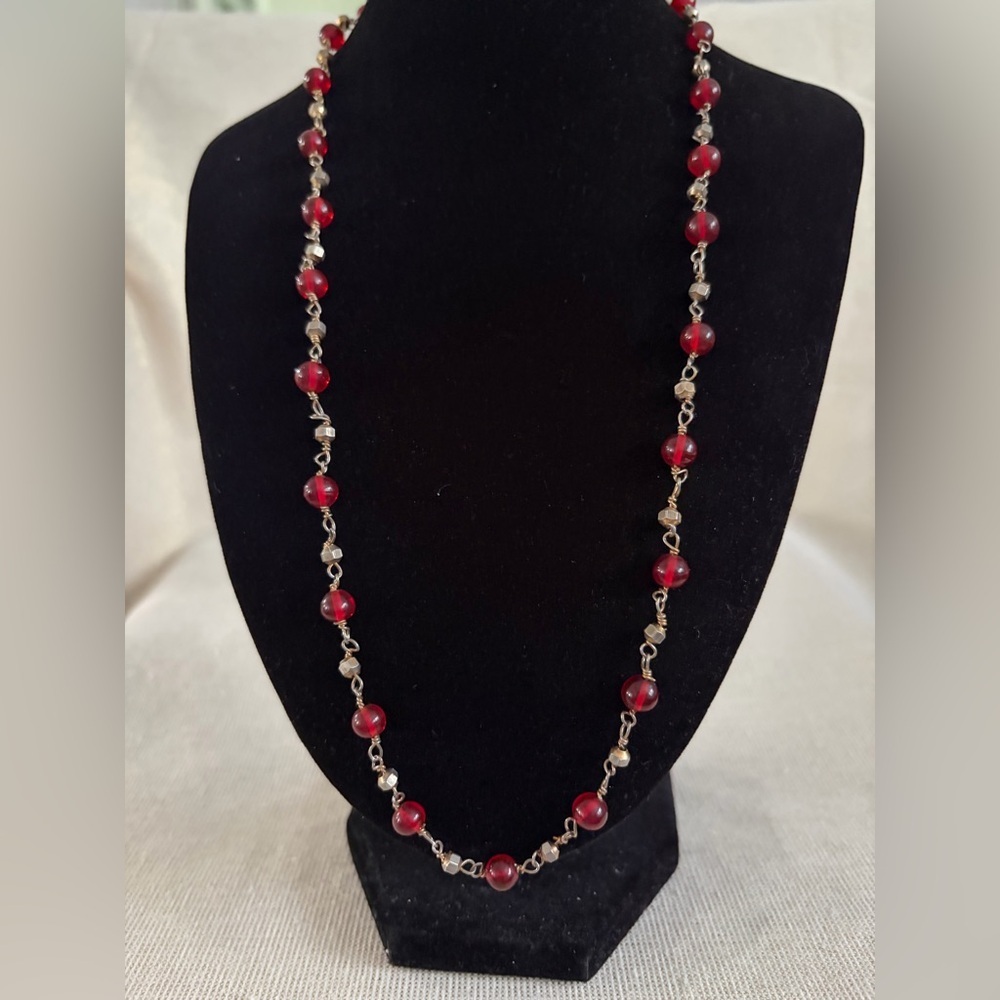 Vintage Classic Red Bead Long Necklace - Women's Jewelry